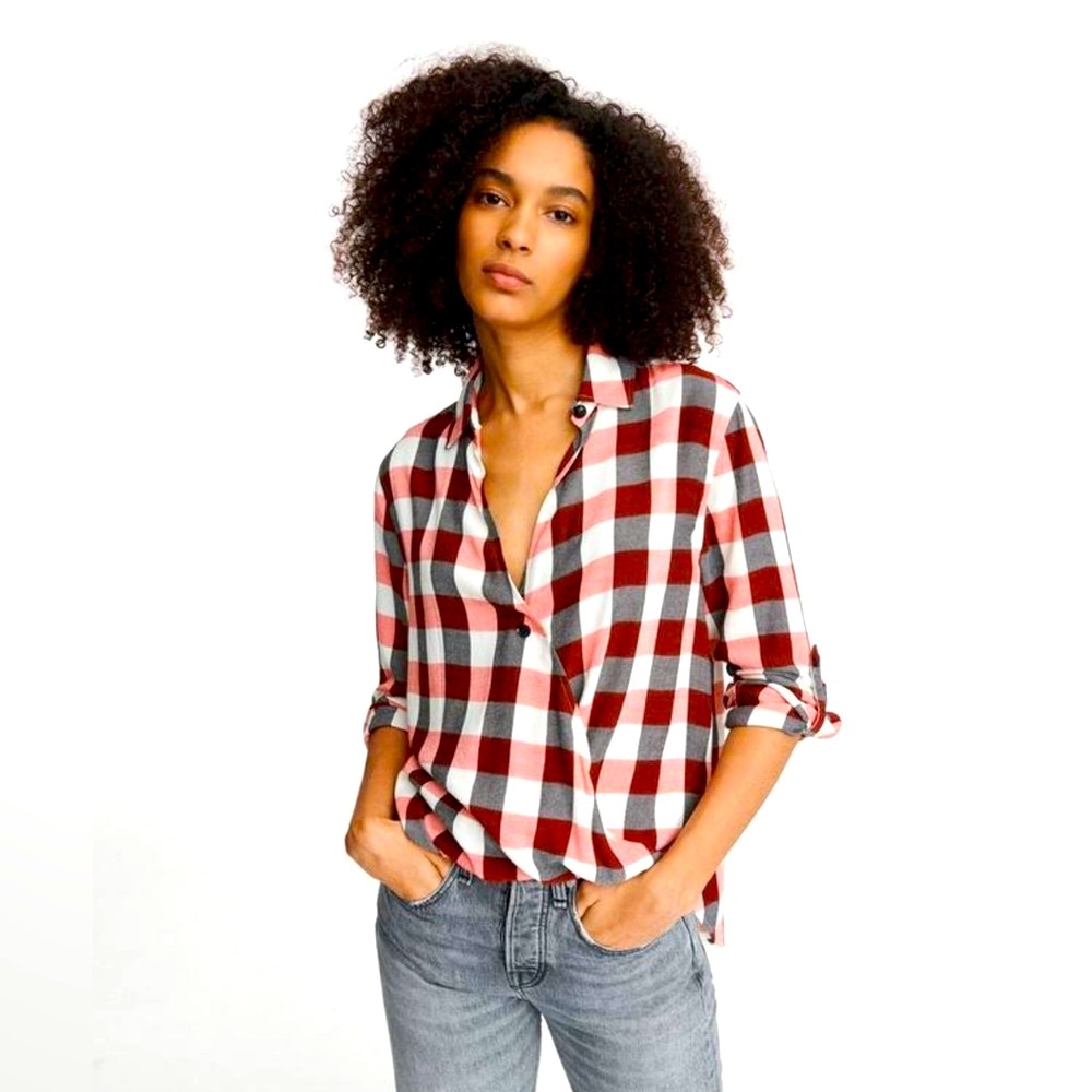 Rag & Bone Camile Drape Front Plaid Blouse, Size Large